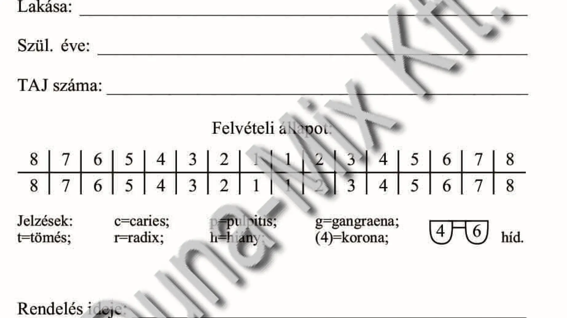 Fogászati kezelőlap